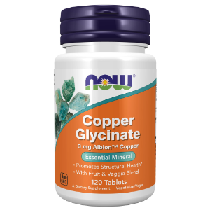 NOW Copper Glycinate with 3mg Albion Copper, 120 Tablets