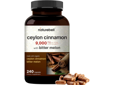 NatureBell Ceylon Cinnamon 9,000mg with Organic Bitter Melon, 240 Capsules