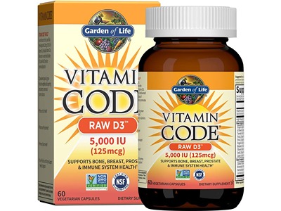 Garden of Life Vitamin Code Raw D3, 5,000 IU, 60 Vegetarian Capsules
