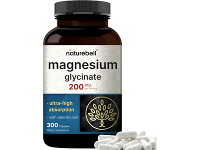 NatureBell Magnesium Glycinate 200mg with Valerian Root, 300 Capsules