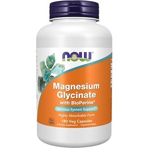 NOW Magnesium Glycinate 100mg with BioPerine, 180 Veg Capsules