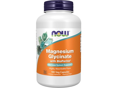 NOW Magnesium Glycinate 100mg with BioPerine, 180 Veg Capsules