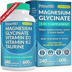 PrimeMD 4-in-1 Chelated Magnesium Glycinate 500mg with Taurine, 240 capsules