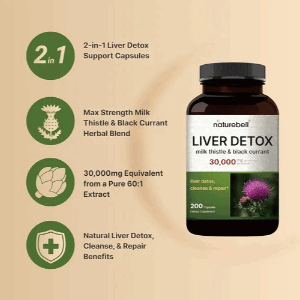 NatureBell Liver Detox with Milk Thistle 30,000mg & Black Currant, 200 Capsules