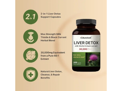 NatureBell Liver Detox with Milk Thistle 30,000mg & Black Currant, 200 Capsules